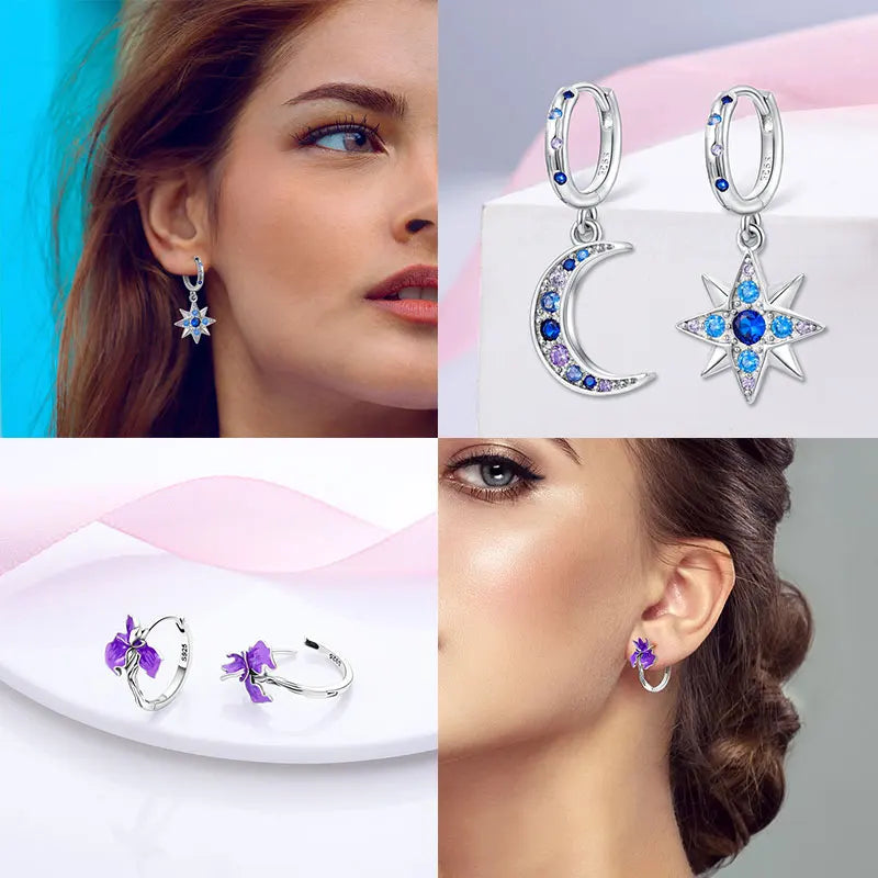 Colorful 925 Sterling Silver Hoop Earrings for Women | Classic Circle Earrings