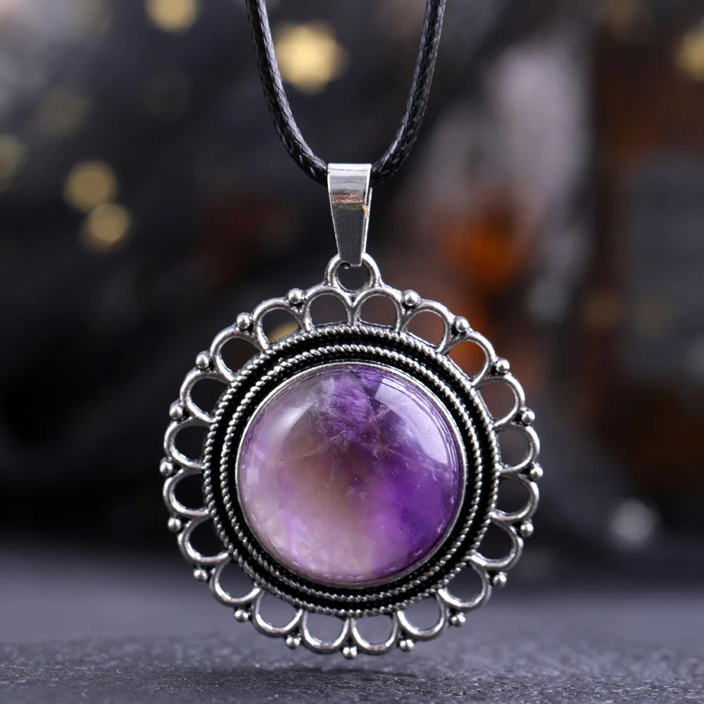 Lace Agate Pendant Necklace | Vintage Handmade Crystal Jewelry
