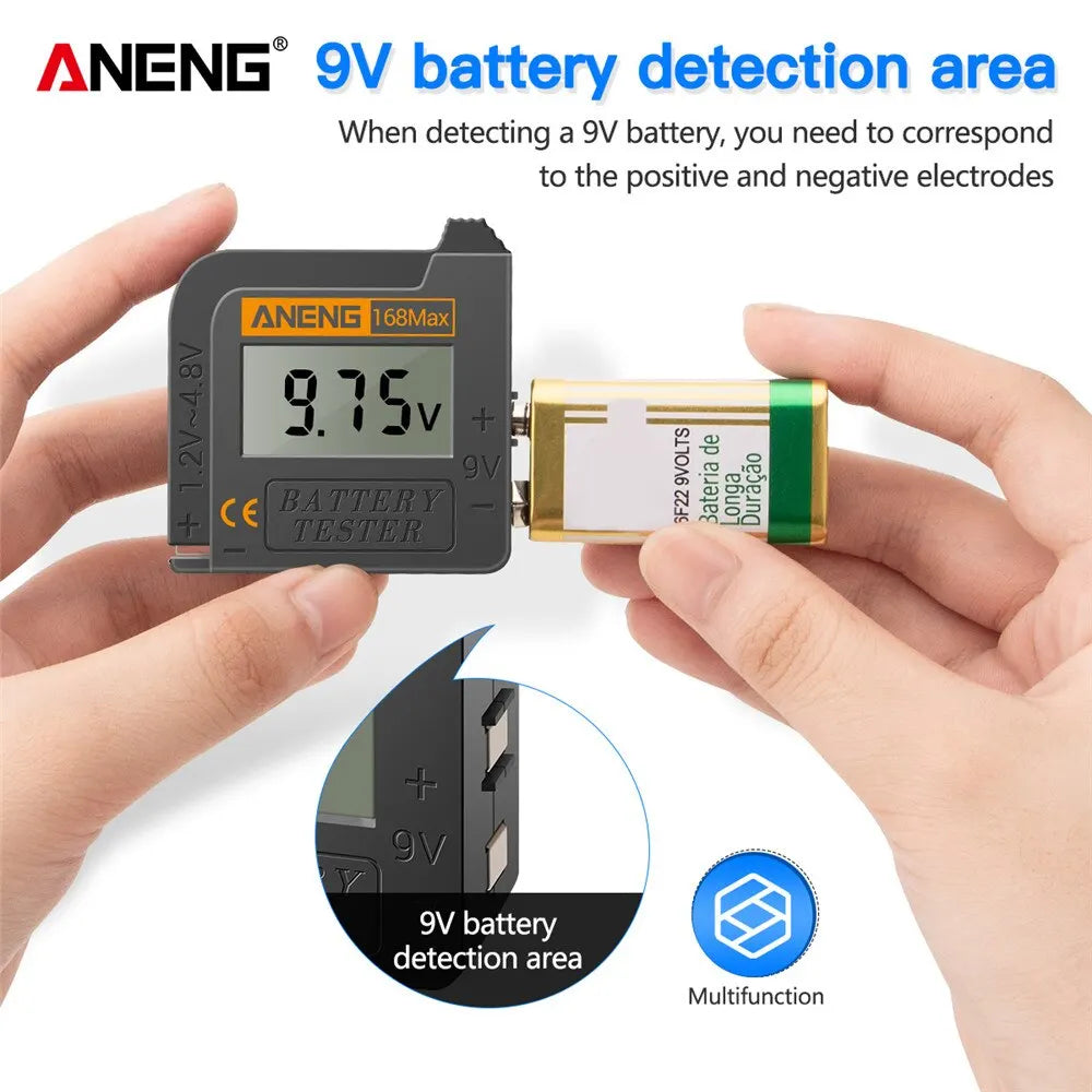 ANENG 168Max High-Precision Digital Battery Tester | Universal Voltage Detector for AA, AAA, 18650, 9V, Button Batteries