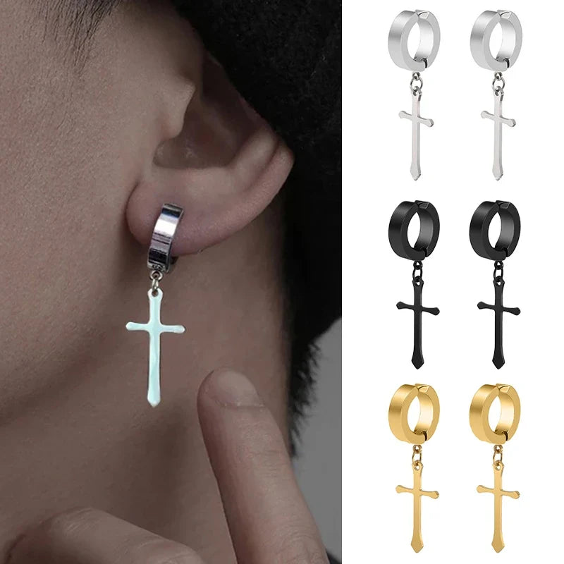 Fashion Titanium Steel Cross Ear Clip Earrings | Unisex Punk Single Earring