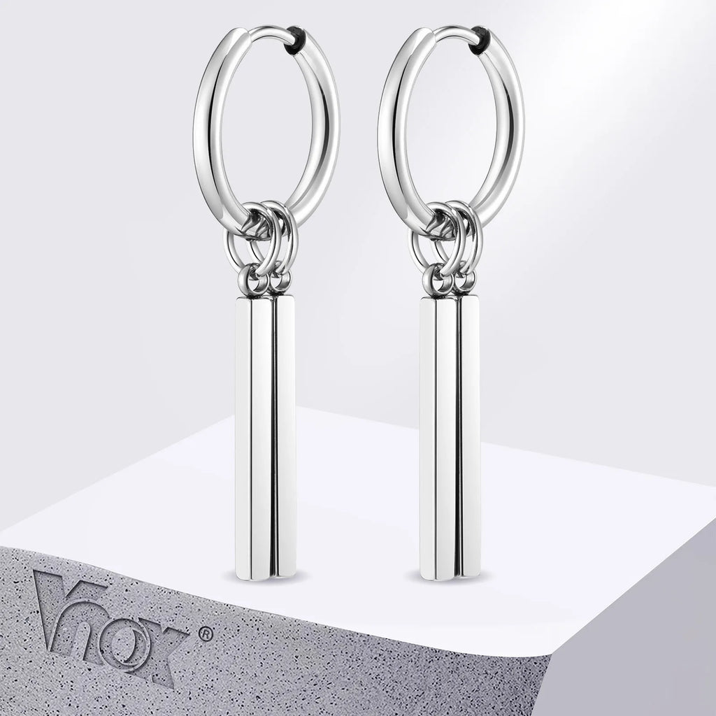Vnox Punk Rock Geometric Bar Dangle Earrings | Stainless Steel Hoops for Men
