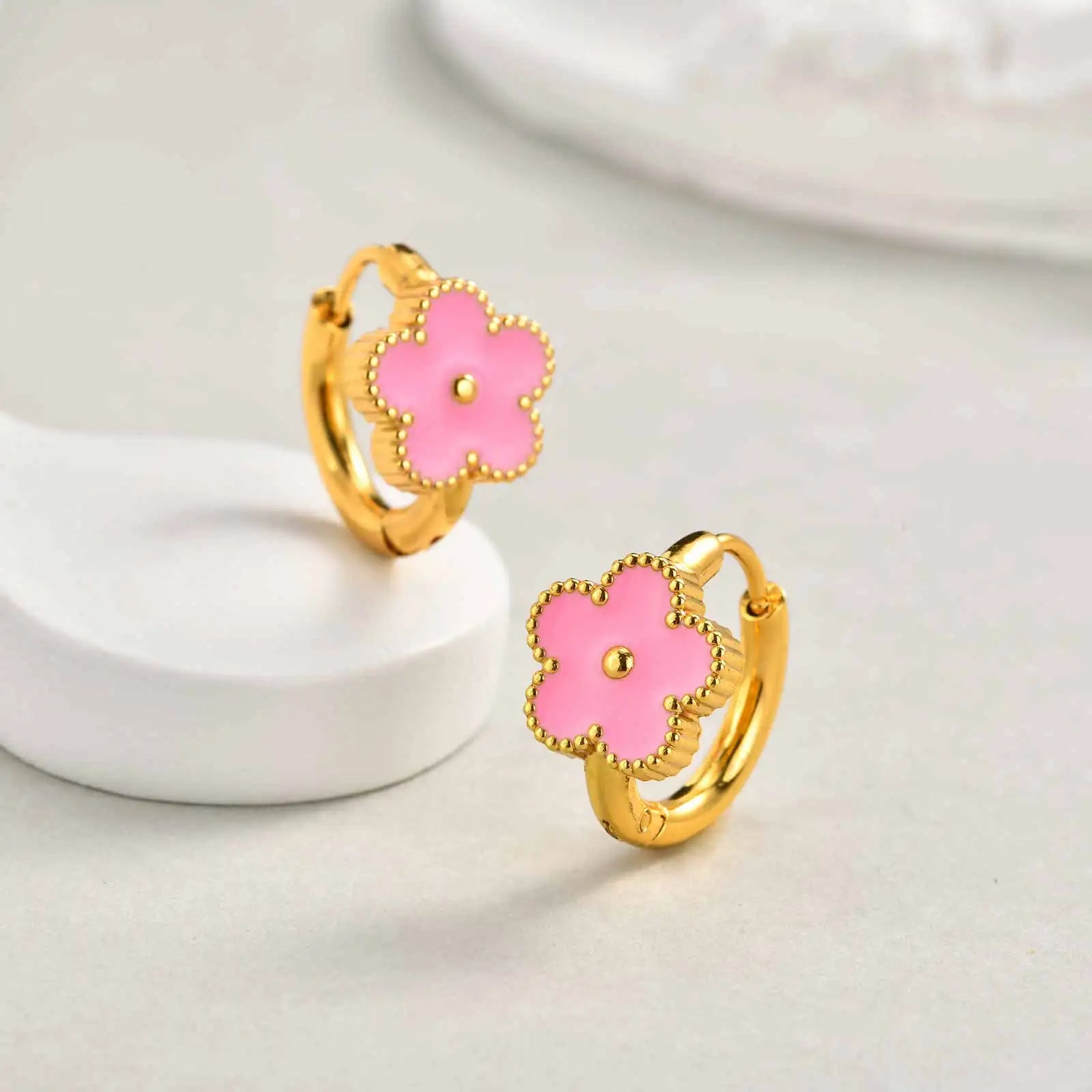 Dainty Lucky Leaf Hoop Earrings for Women Teens | Stainless Steel Flower Hoop Earrings Non Tarnish