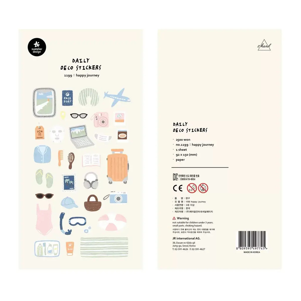 Korean Import Suatelier Happy Journey Paper Stickers | Scrapbooking DIY Journal Stationery Set