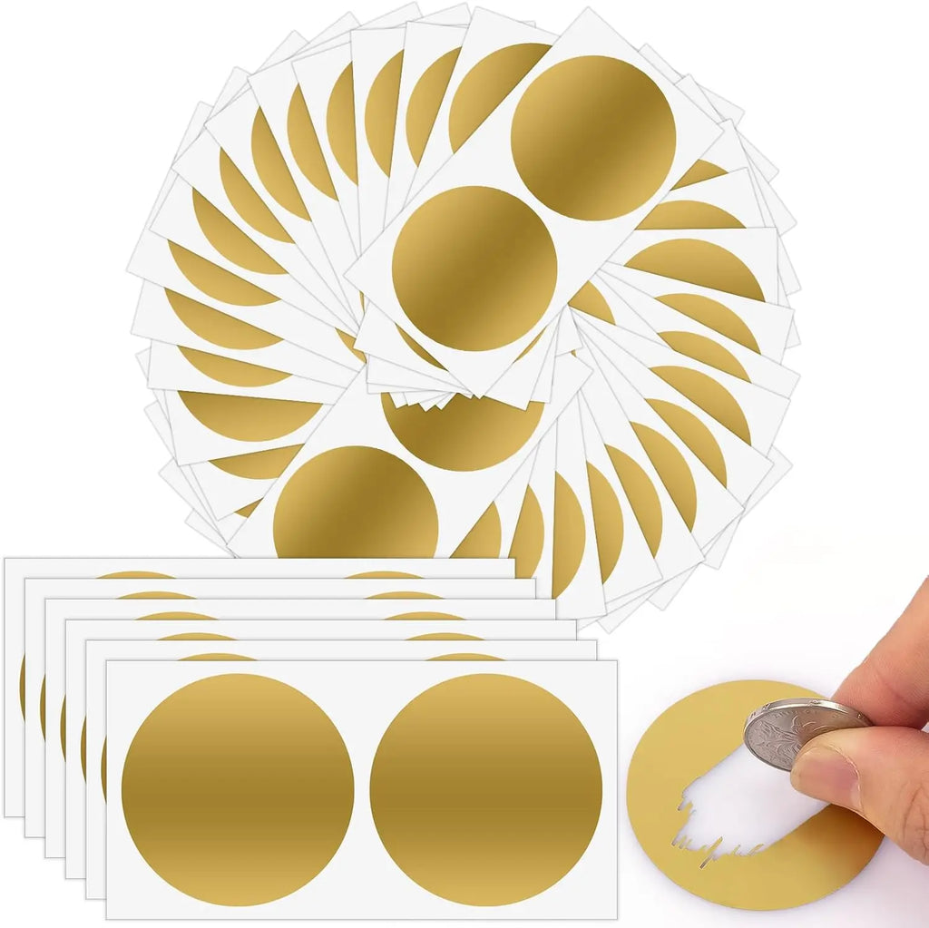 50 Pack Gold Silver Scratch Off Stickers | 2 Inch Round Labels for Lottery Tickets and Raffle Cards