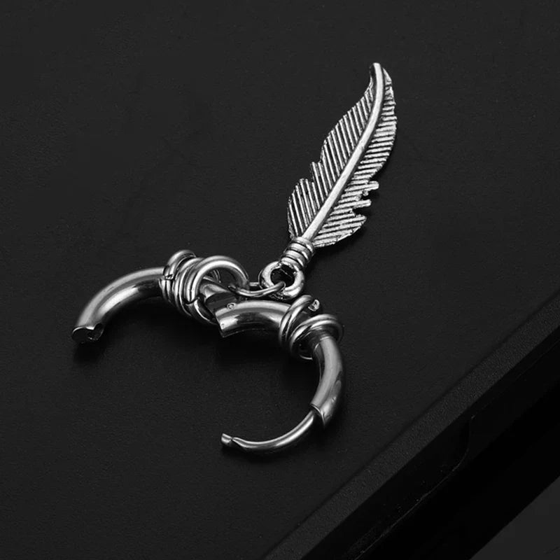 2pc Punk Cross Feather Stud Earrings | Unisex Stainless Steel Hoop Earrings