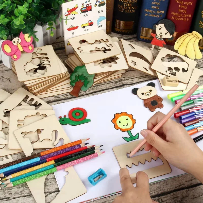Wooden Drawing Stencils for Kids | Montessori Learning Toy Set