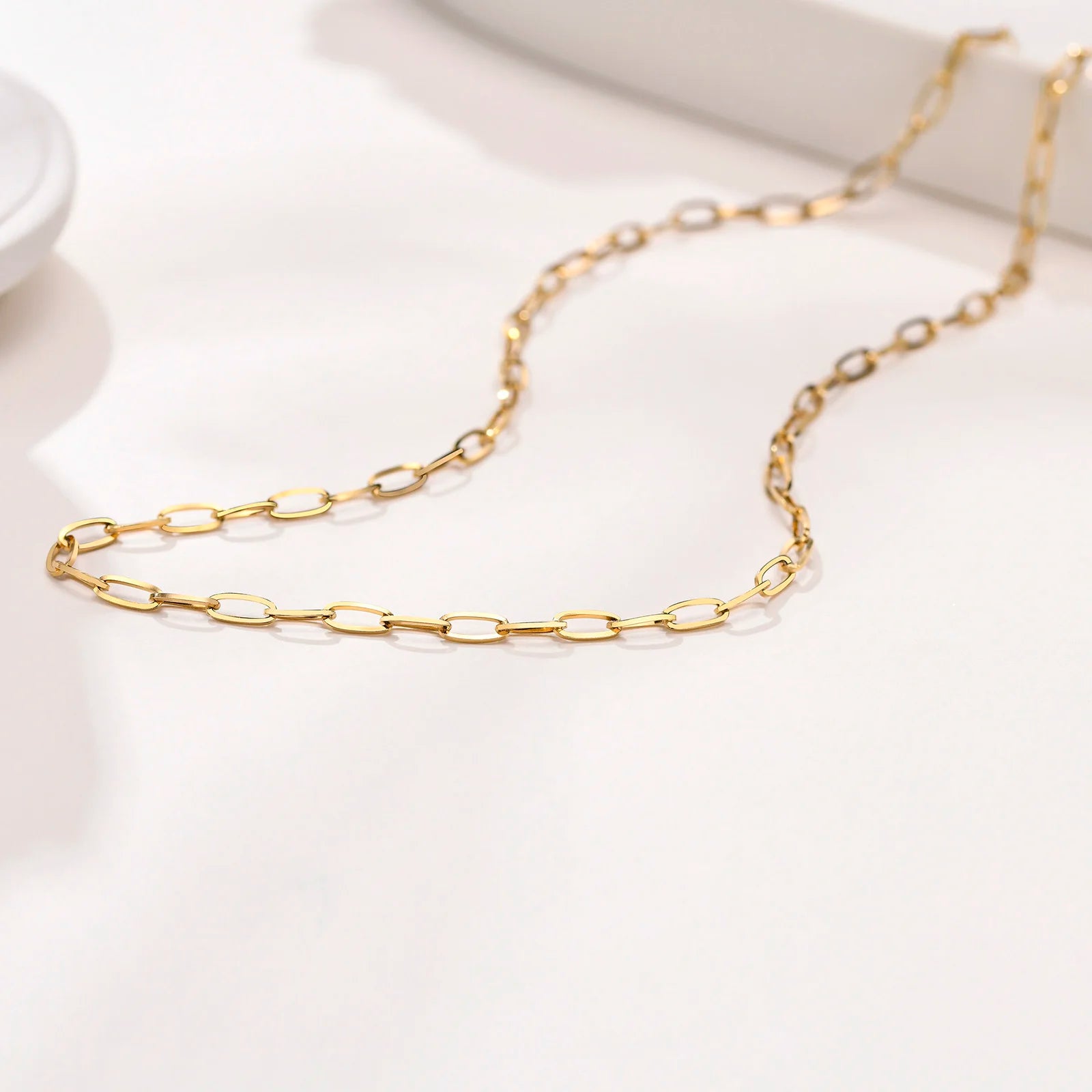 Rose Gold Paperclip Chain Necklace | Stainless Steel Rectangle Link Choker for Women