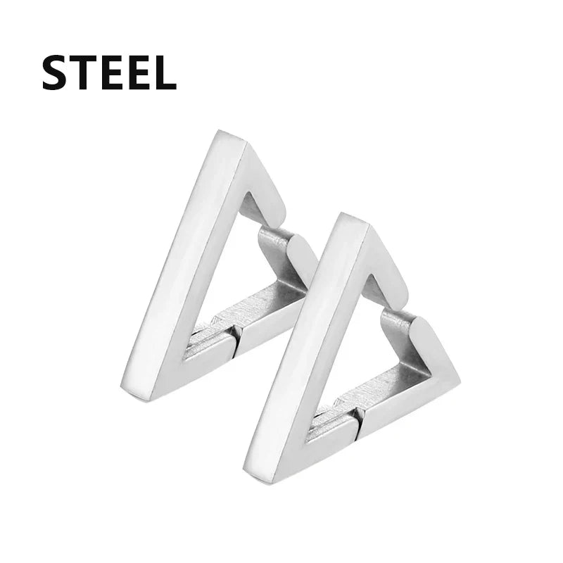 Stainless Steel Non-Piercing Triangle Earrings | Punk Hip Hop Ear Clip Set