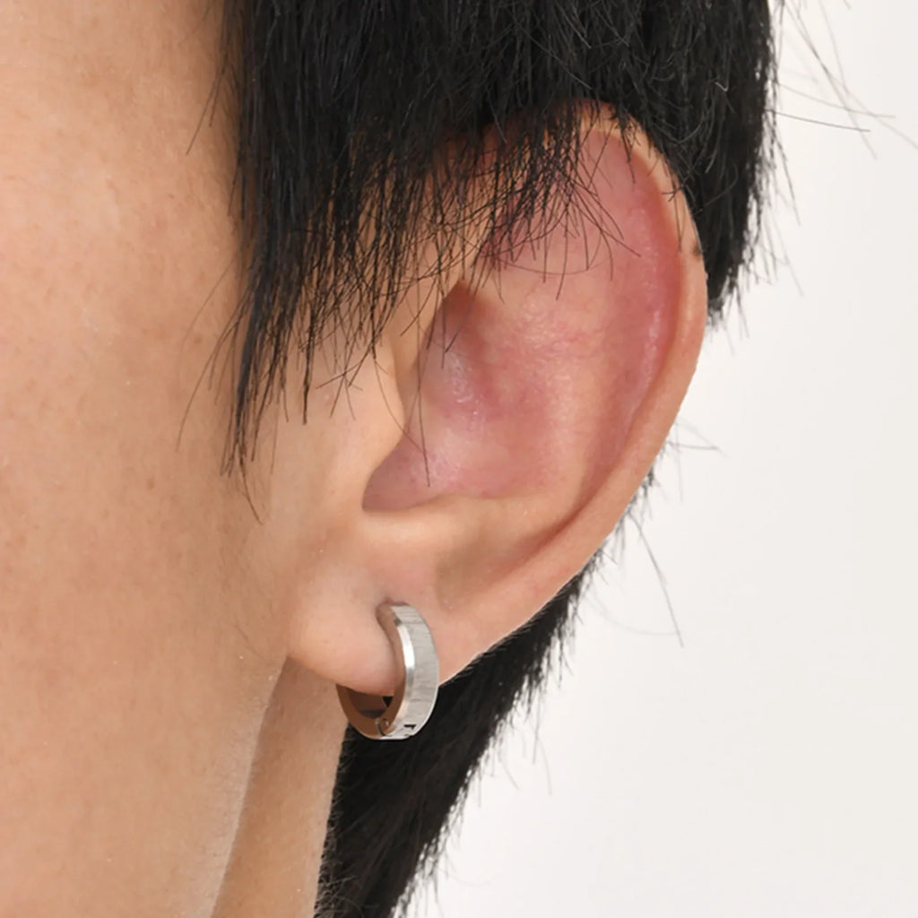 Stainless Steel Hoop Earrings for Men | Brushed Silver Small Hoops