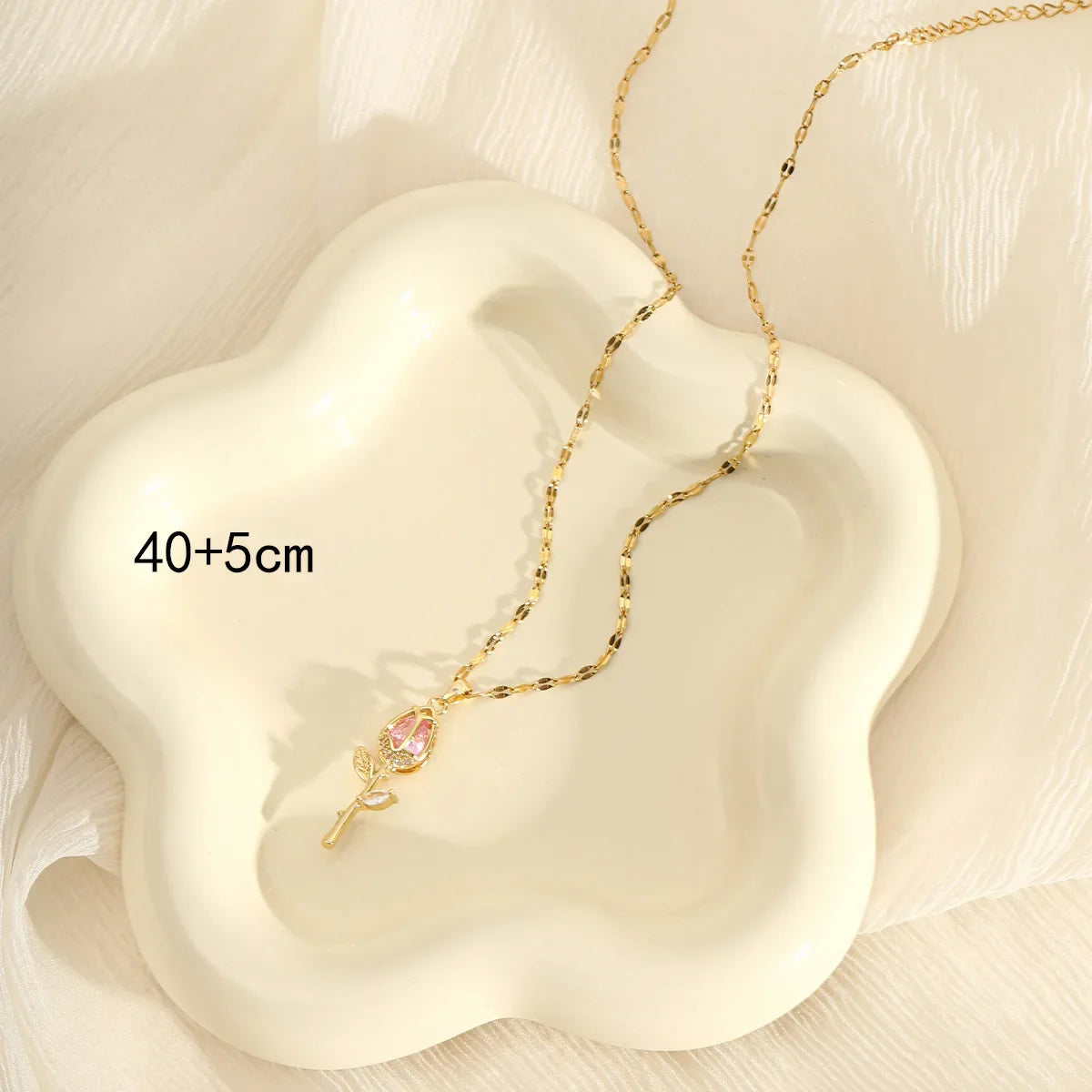 Elegant Pink Rose Flower Pendant Necklace | Light Luxury Zircon Jewelry Gift