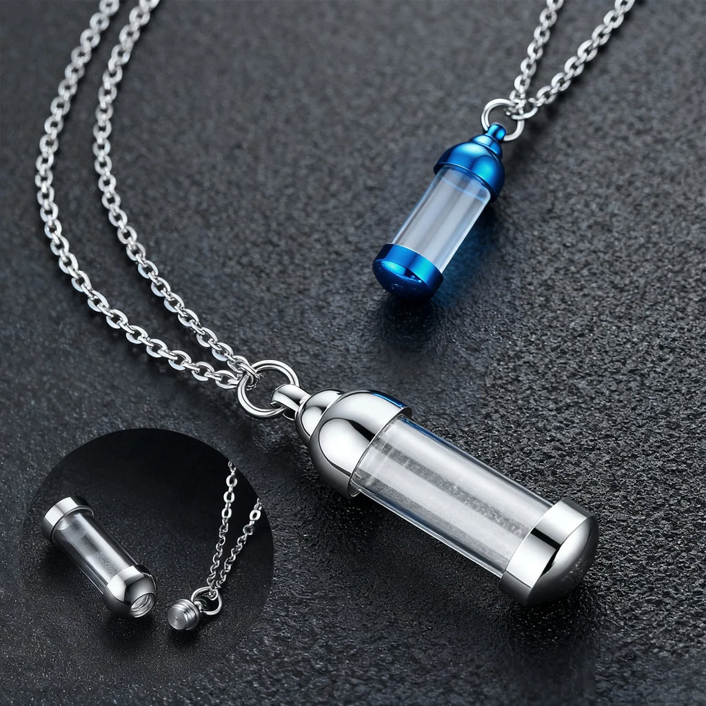 Small Glass Cremation Urn Vial Necklace for Ashes | Memorial Pet Charm