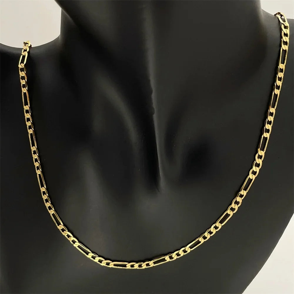 925 Sterling Silver Gold Plated Figaro Necklace | Unisex Luxury Chain Jewelry 50-60cm