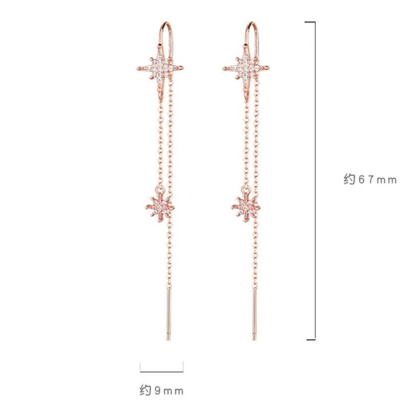 Silver Star Zircon Drop Earrings | Elegant Tassel Earrings for Women