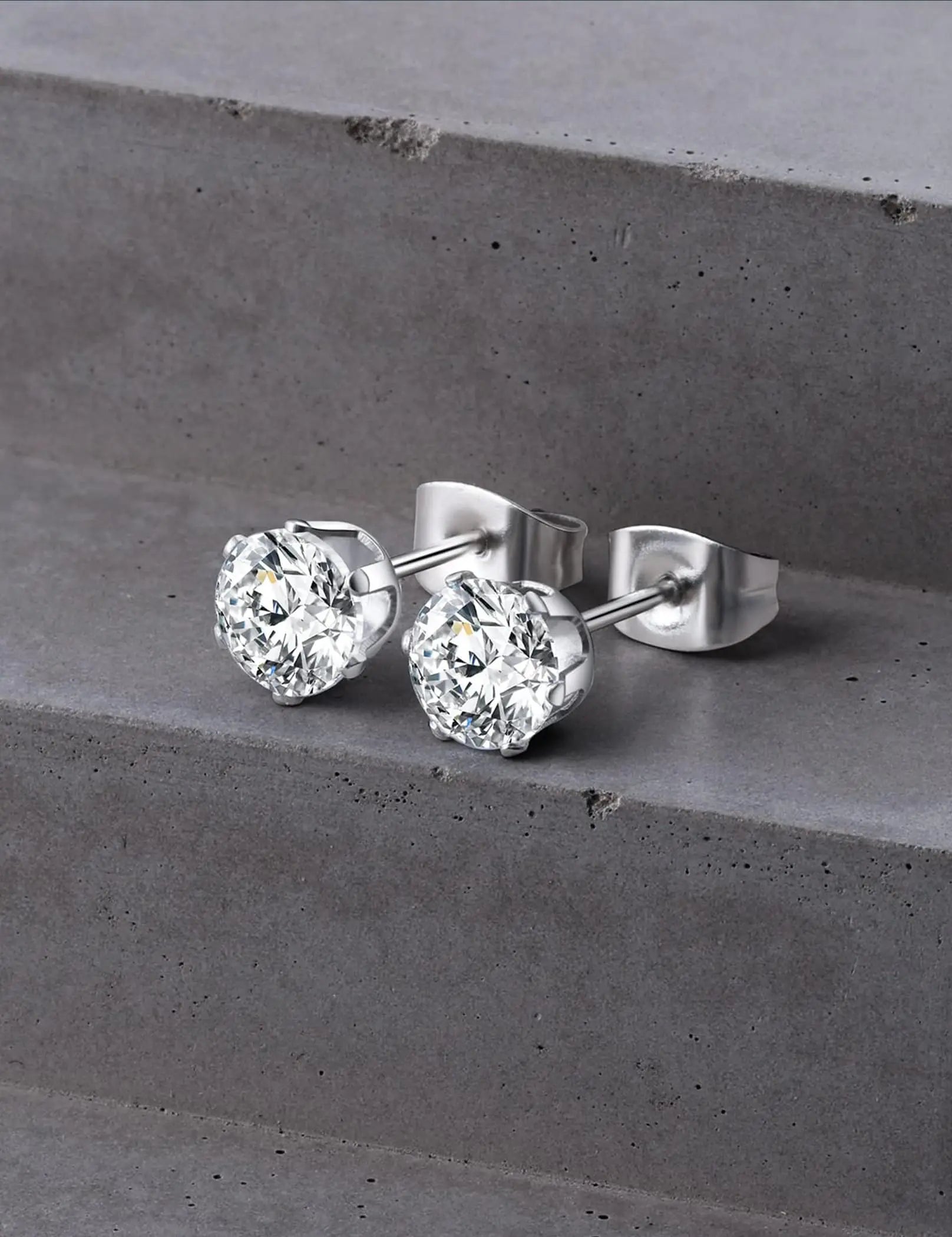 Stainless Steel Cubic Zirconia Stud Earrings Set | 12 Color Hypoallergenic Earrings for Sensitive Skin