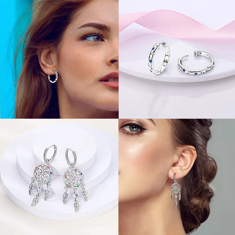 Colorful 925 Sterling Silver Hoop Earrings for Women | Classic Circle Earrings