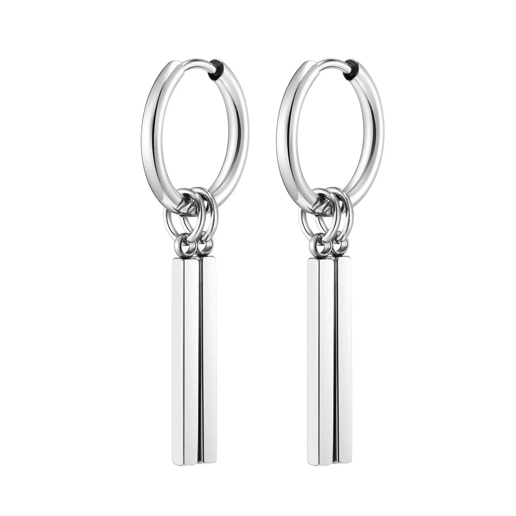 Vnox Punk Rock Geometric Bar Dangle Earrings | Stainless Steel Hoops for Men