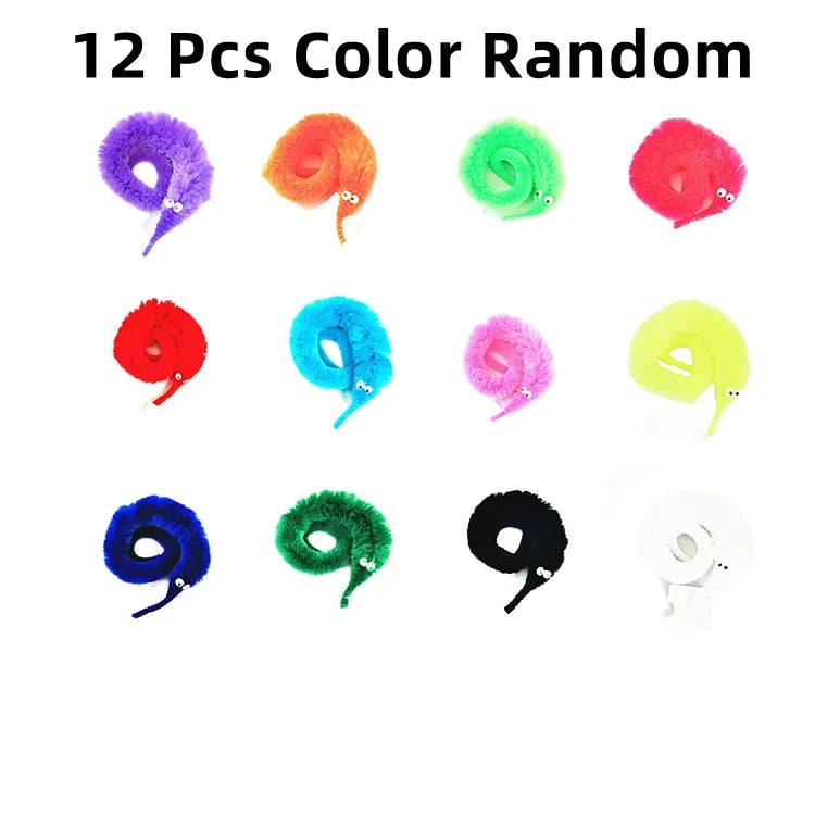 12Pcs Fuzzy Worm Magic Toys | Kids Magic Trick Set and Pet Interactive Toy
