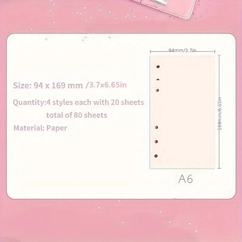 80 Sheets A6 Loose Leaf Paper Refill | Kawaii Cat Sakura Design for Planner Binder
