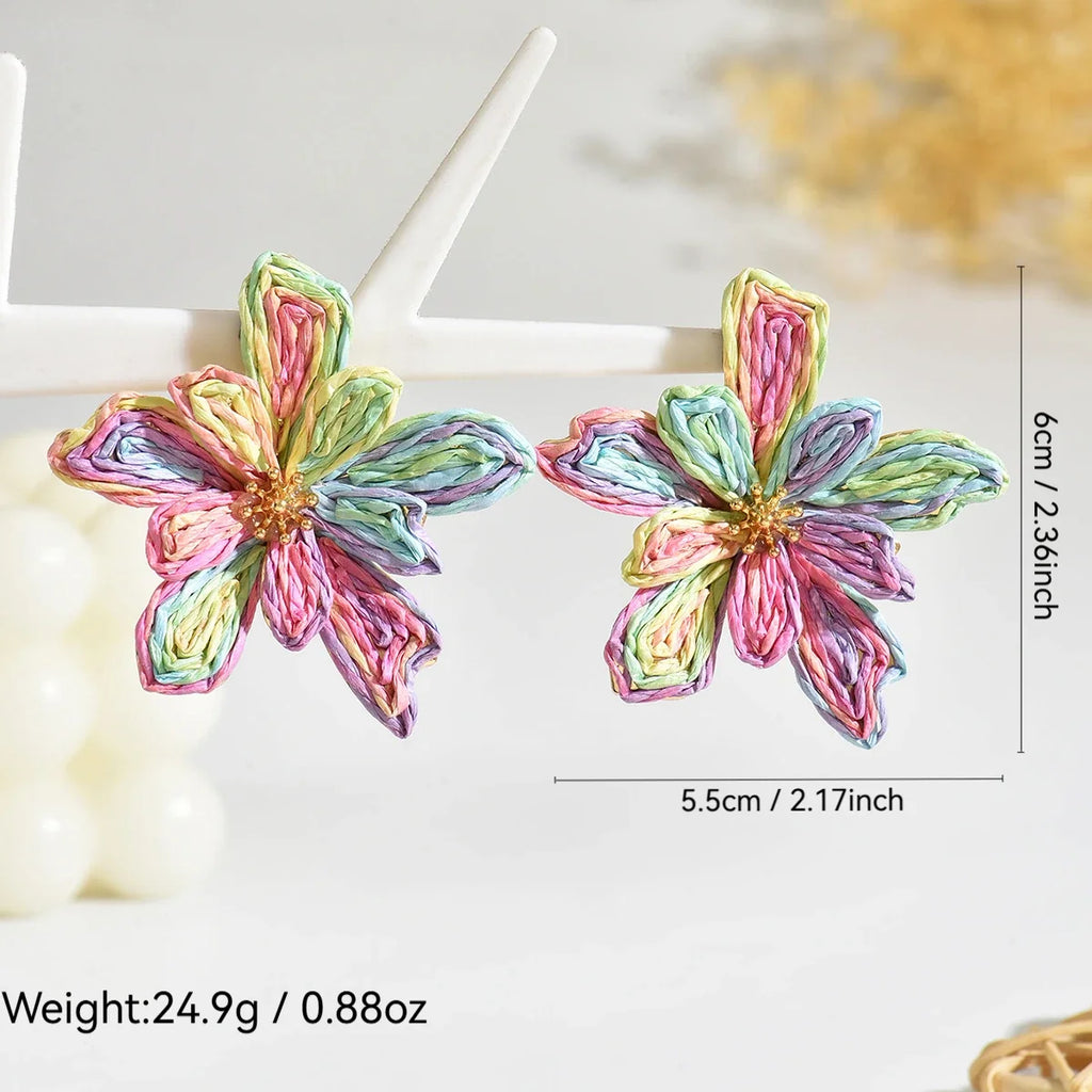 Boho Handmade Raffia Flower Earrings | Unique Summer Floral Drop Earrings for Women