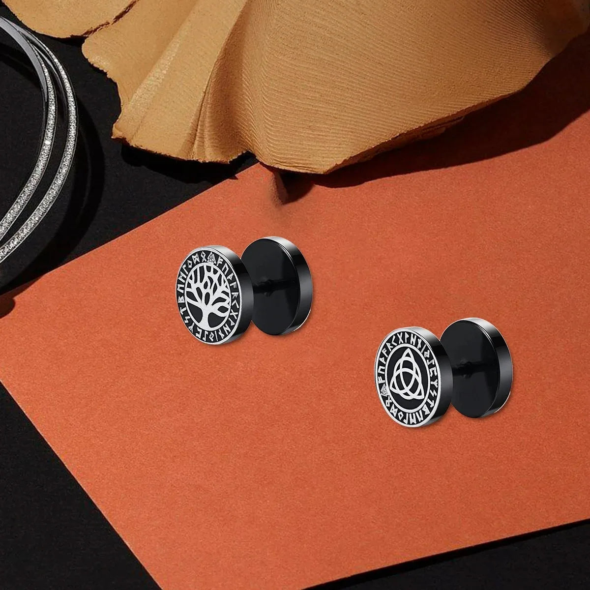 Gothic Norse Viking Runes Stud Earrings for Men | Stainless Steel Punk Jewelry