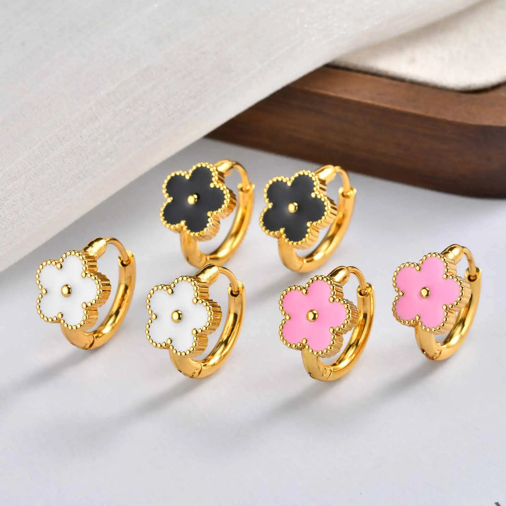 Dainty Lucky Leaf Hoop Earrings for Women Teens | Stainless Steel Flower Hoop Earrings Non Tarnish