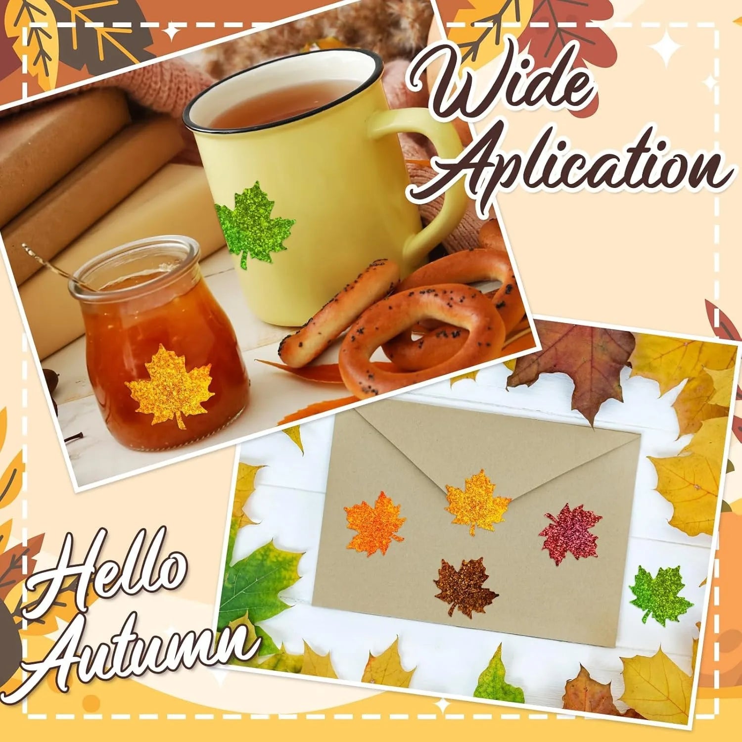 500Pcs Fall Thanksgiving Leaf Stickers | Holographic Maple Leaf Decals Roll