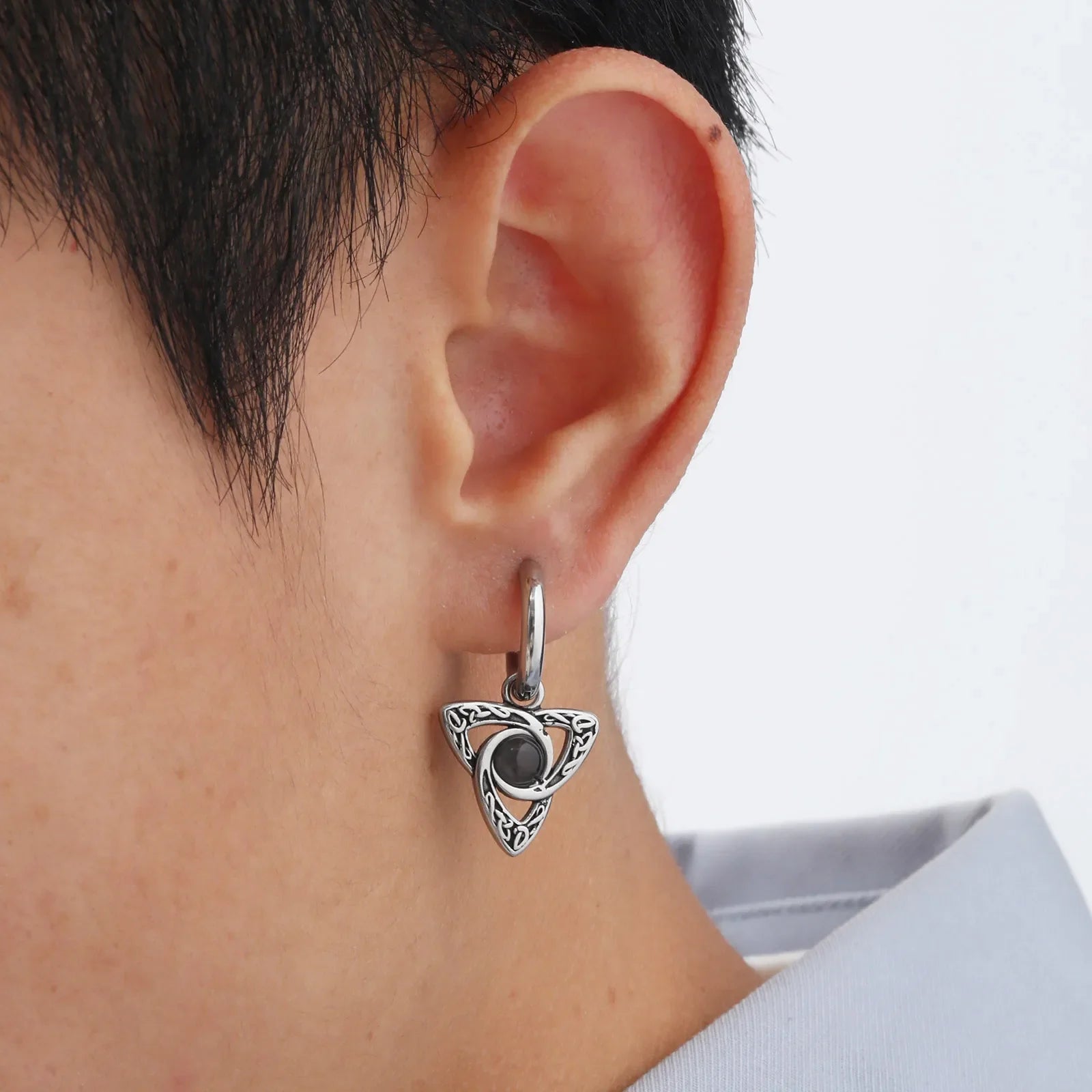 Geometric Triangle Earrings for Men | Viking Natural Stone Huggies Hoop Earrings