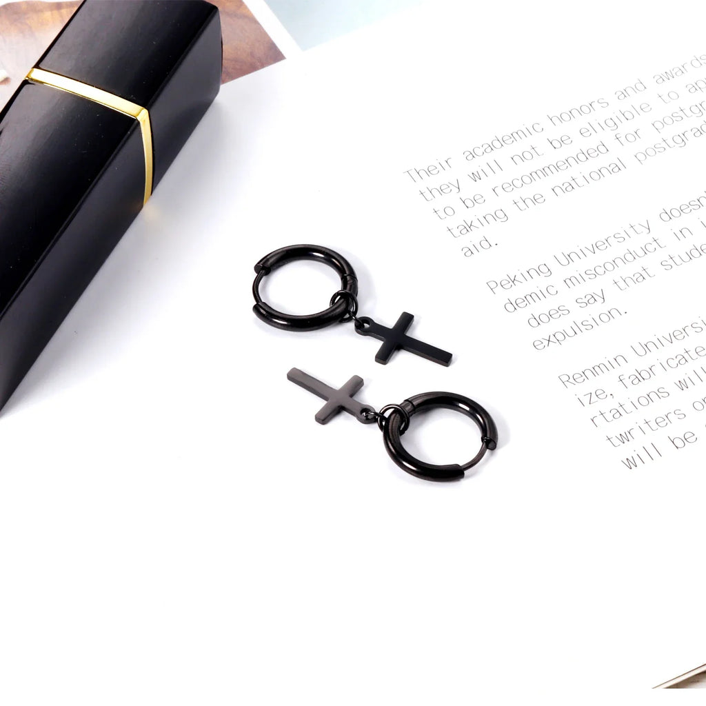 LUXUSTEEL Stainless Steel Cross Hoop Earrings | Colorful Fashion Jewelry for Women