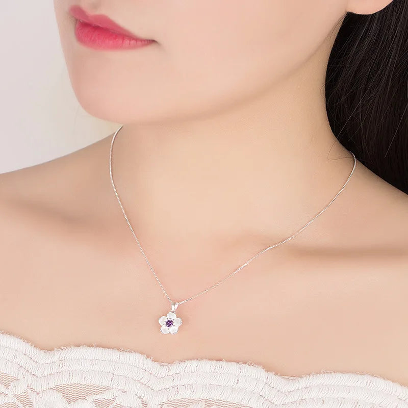 925 Sterling Silver Pink Purple Peach Blossom Necklace | GaaBou Jewellery