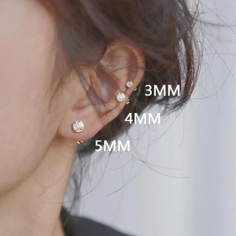 Crystal Round Stud Earrings for Men | Surgical Steel Screw Back Earrings