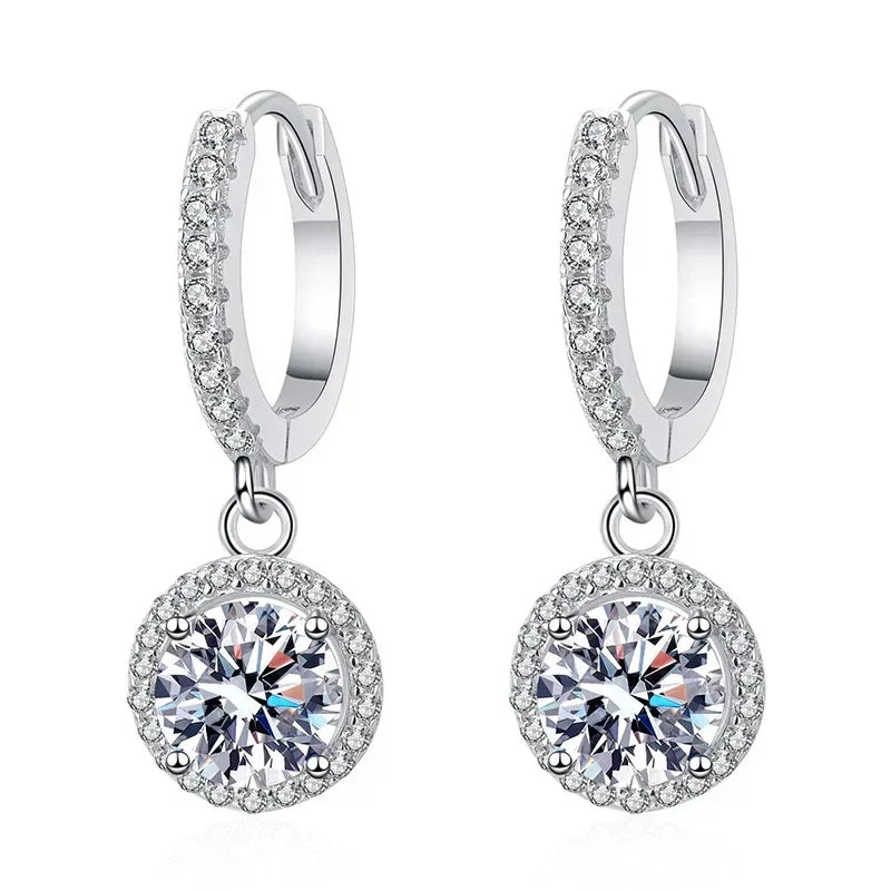925 Sterling Silver 1 Carat Moissanite Hoop Earrings | Luxury Evening Jewelry for Women