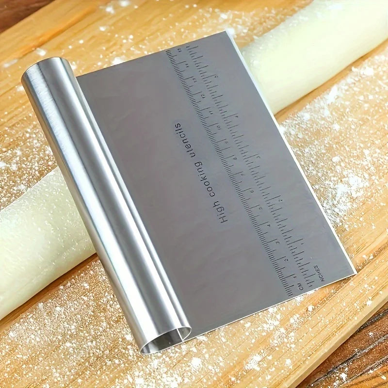 Stainless Steel Dough Cutter and Scraper | Kitchen Baking Tool with Scale