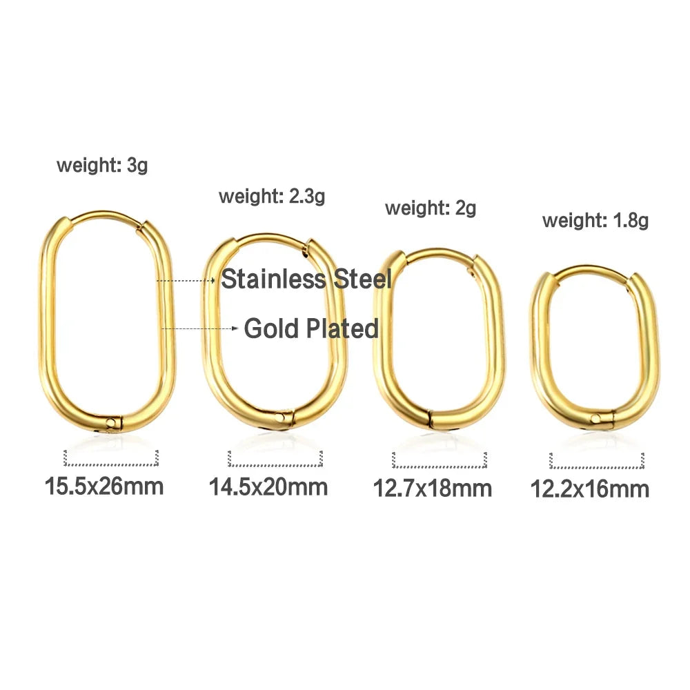 LUXUSTEEL Golden Plated Geometric Oval Hoop Earrings | Unisex Fashion Earrings