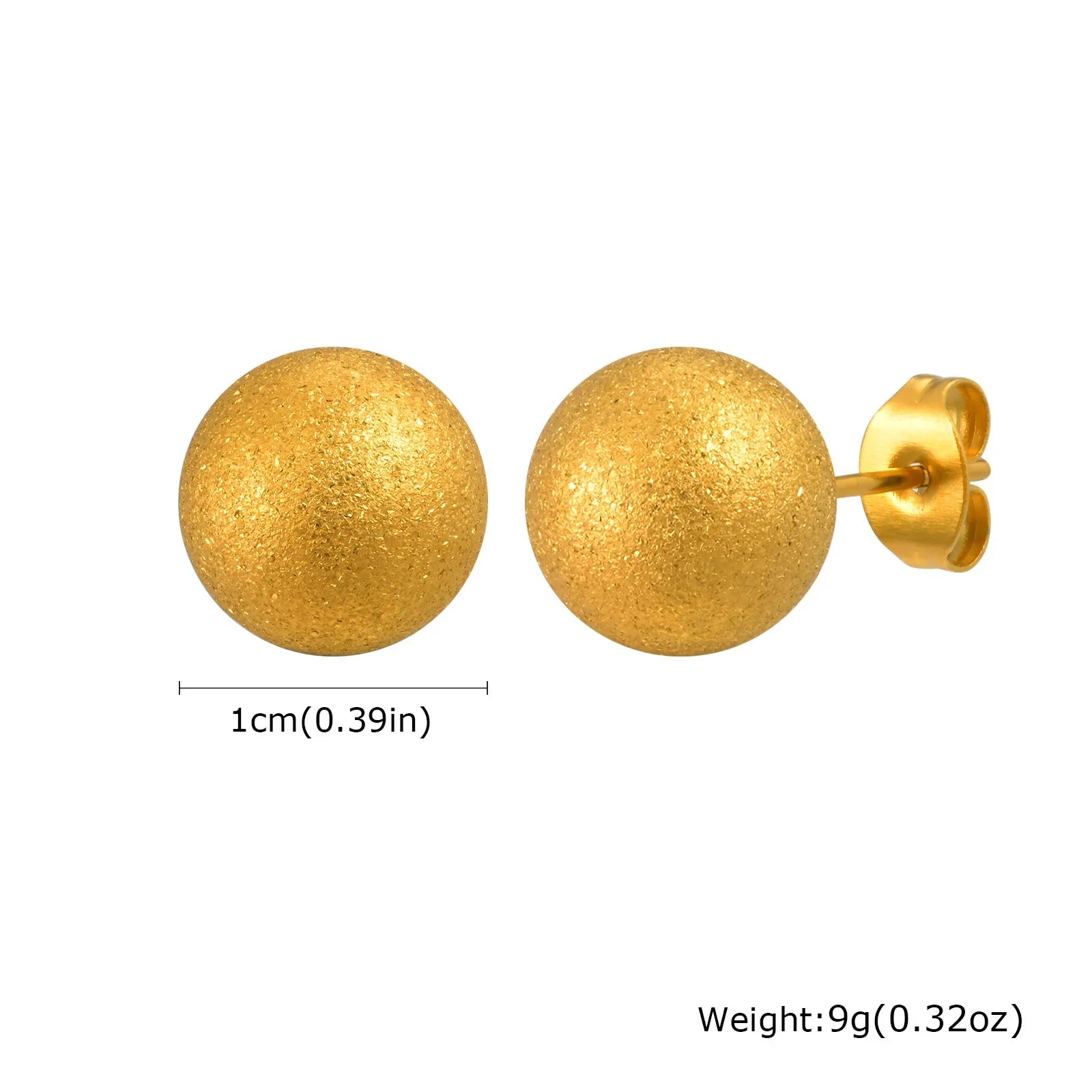 Gold Plated Stainless Steel Stud Earrings Set | 10mm 8mm 6mm Round Ball Earrings for Women
