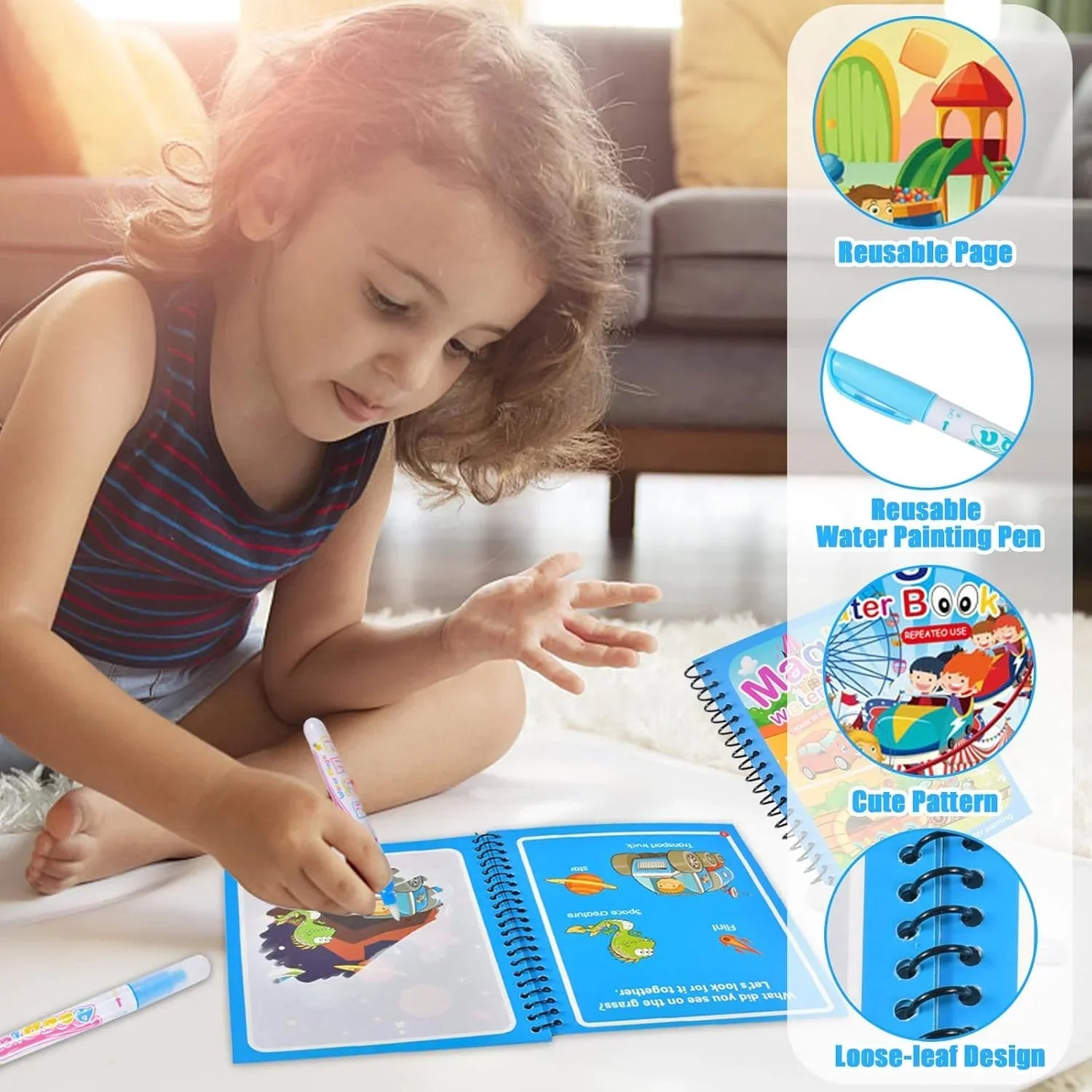 1PC Children Drawing Coloring Books Magic Water Drawing Book for Boys And Girls Gift Animal Cartoon Montessori Diy Painting Toys | Reusable Water Drawing Book