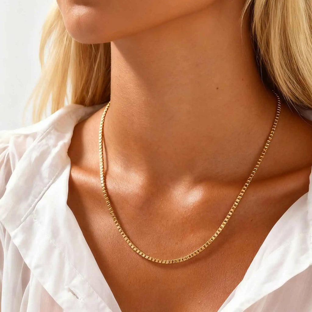 Stainless Steel Box Chain Necklace | 1/2/3mm Thin Square Link Choker for Men and Women