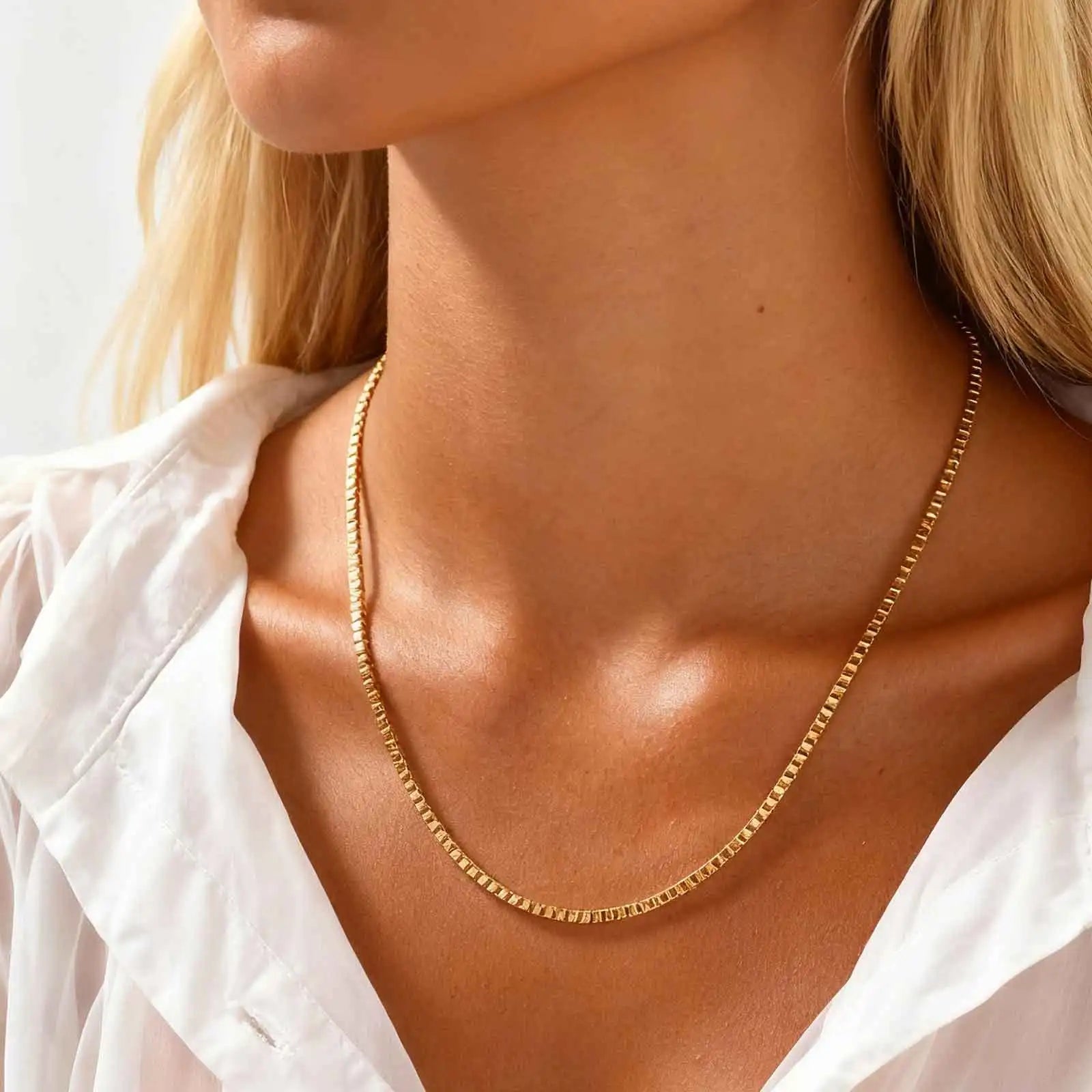 Stainless Steel Box Chain Necklace | 1/2/3mm Thin Square Link Choker for Men and Women