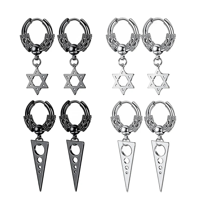 Gothic Stainless Steel Drop Hoop Earrings | Unisex Tassel Chain Jewelry