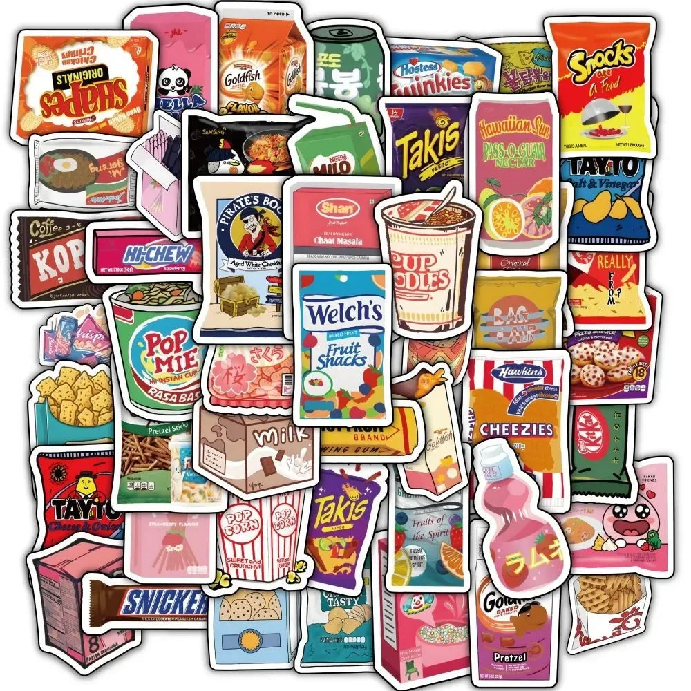 59PCS Classic Snacks Graffiti Stickers | Waterproof Decals for Laptop Skateboard Bicycle