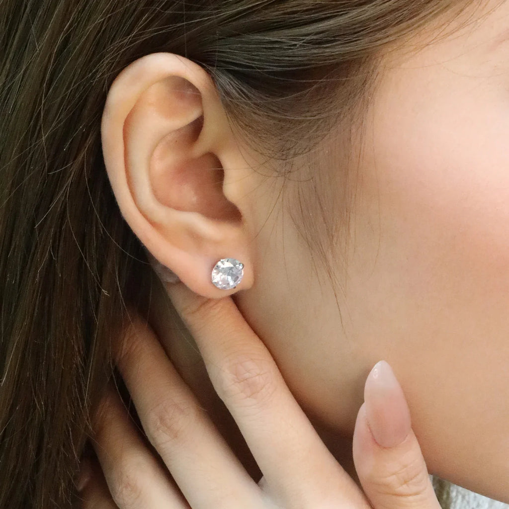 Surgical Steel Cubic Zirconia Stud Earrings | Unisex Screw-Back Earrings