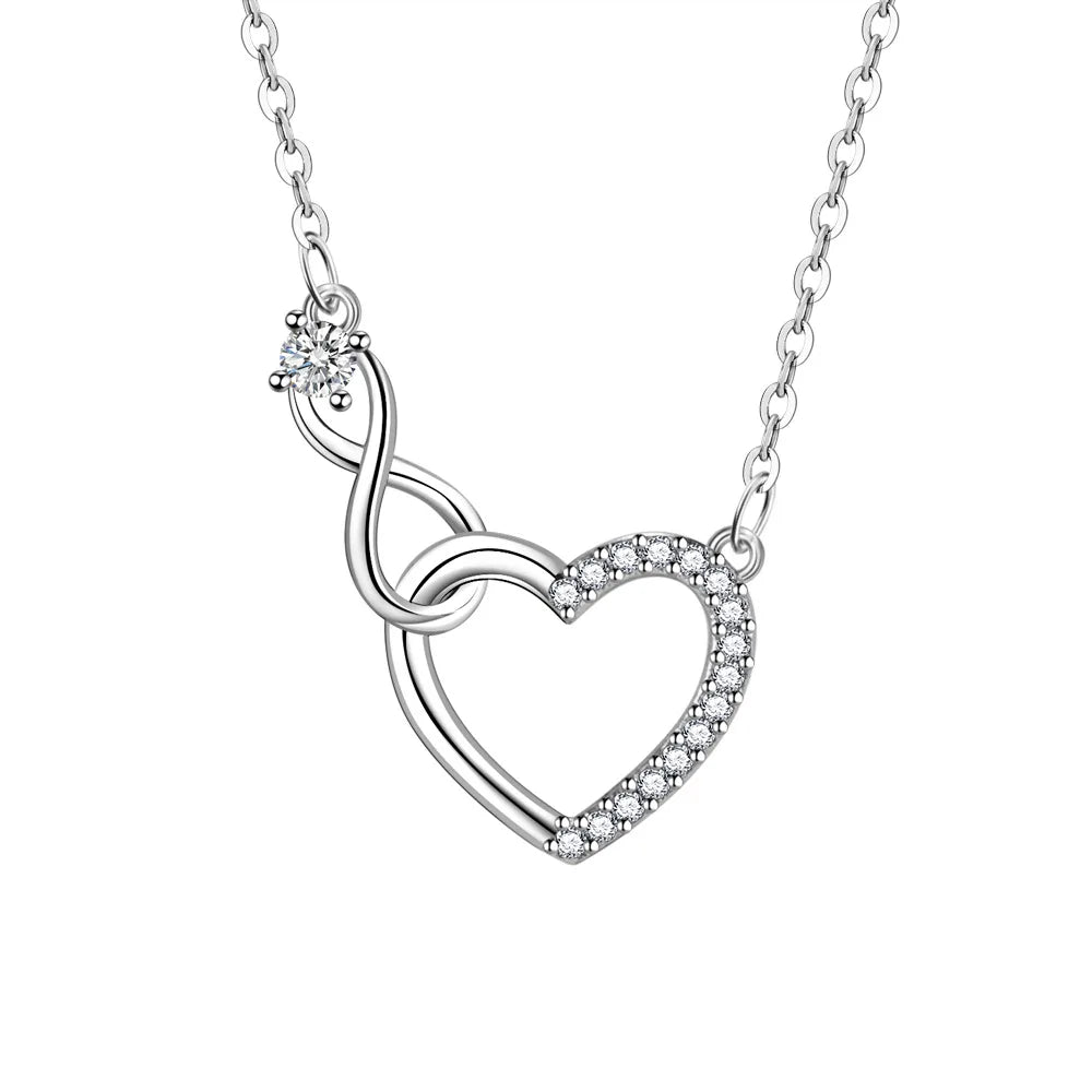 925 Sterling Silver Zircon Heart Interlocking Necklace | Luxury Fine Jewelry for Women
