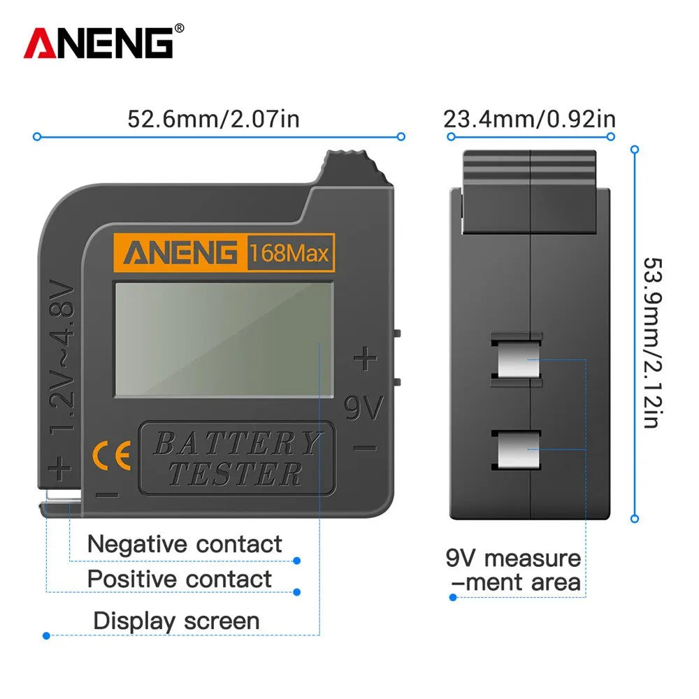 ANENG 168Max High-Precision Digital Battery Tester | Universal Voltage Detector for AA, AAA, 18650, 9V, Button Batteries