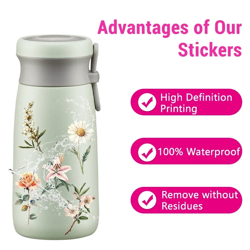 50PCS Transparent Vintage Floral Stickers | Nature Plant Flower Scrapbook Decals