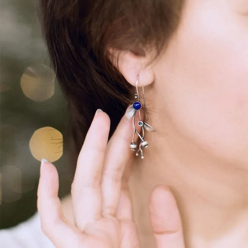 Silver blueberry earrings | Elven style botanical drop earrings
