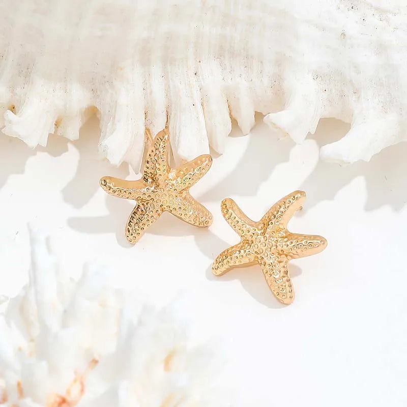 Punk Metal Starfish Stud Earrings for Women | Fashion Gold Color Geometric Jewelry
