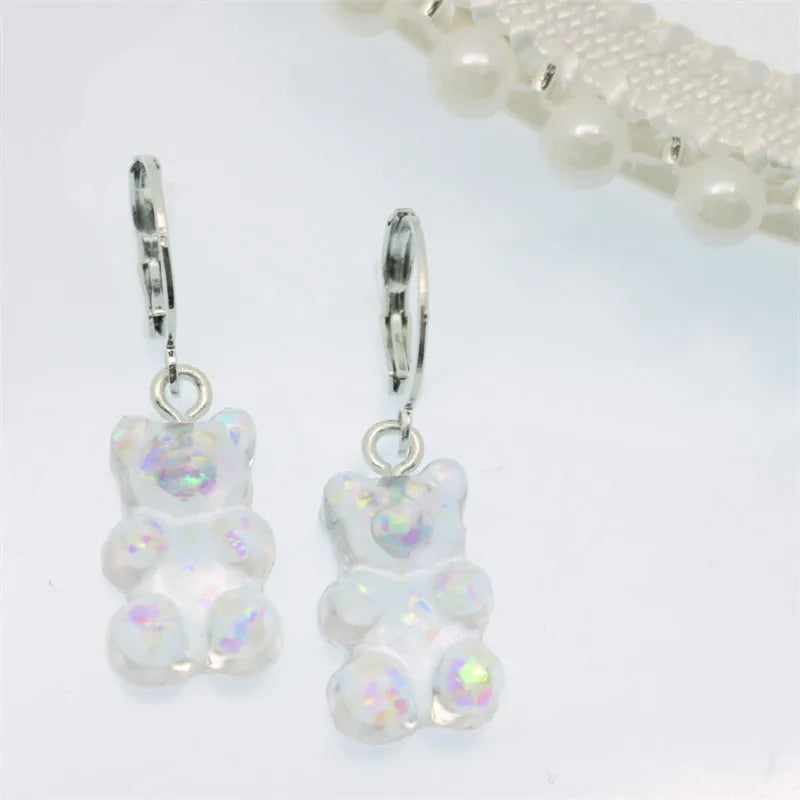 Gradient Bear Dangle Earrings | Cute Sequins Hoop Earrings for Women