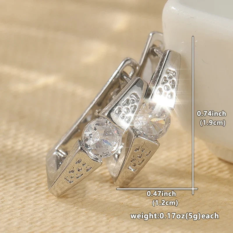 Silver Plated Cubic Zirconia Hoop Earrings | Vintage Punk Geometric Jewelry for Women