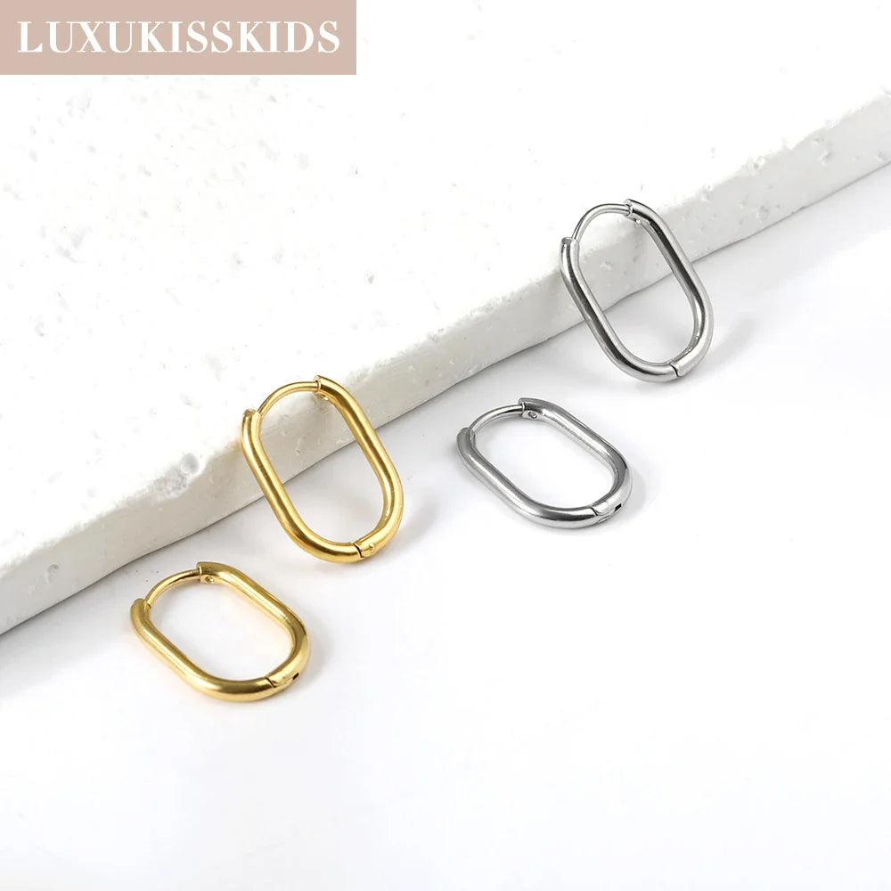 LUXUKISSKIDS Stainless Steel Oval Hoop Earrings | Fashion Geometric Clips for Women