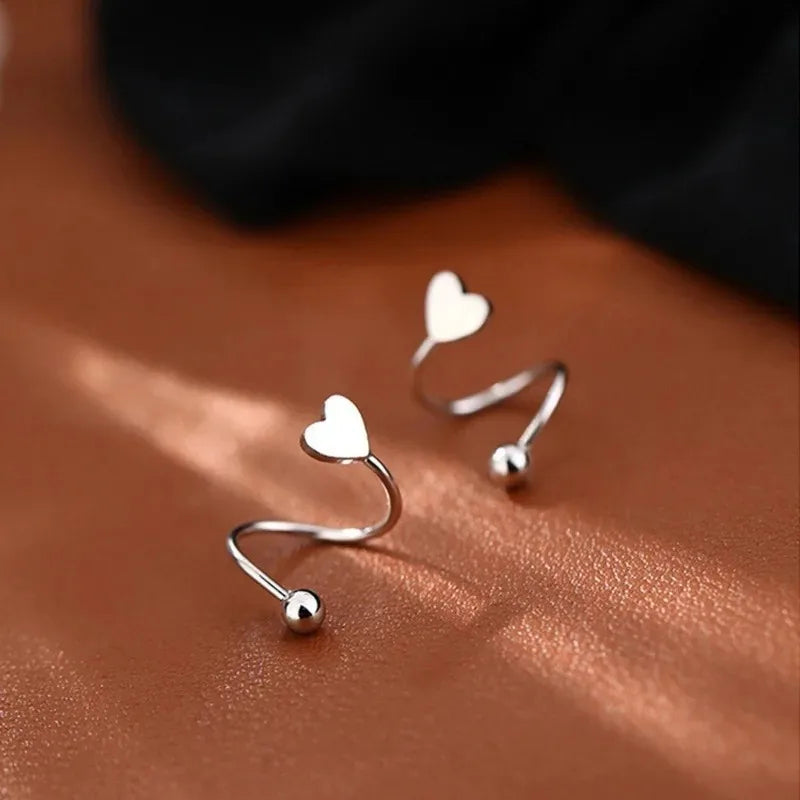 2pcs Stainless Steel Spiral Twisted Stud Earrings | Heart and Star Cartilage Jewelry Set