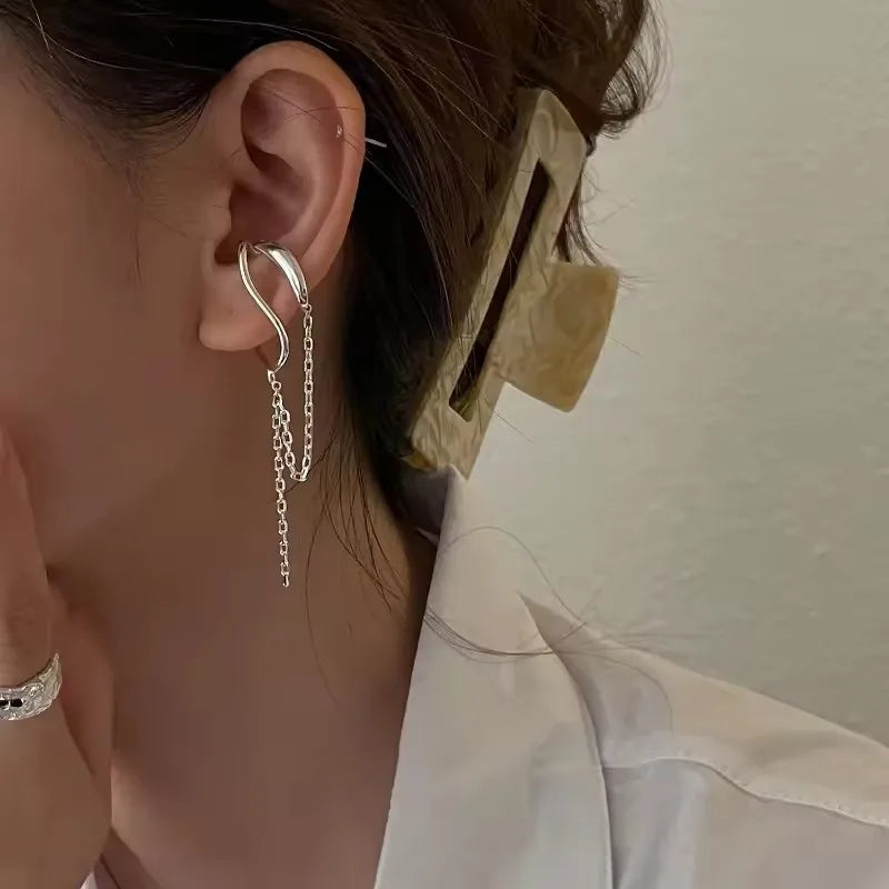 925 Sterling Silver Ear Cuff Without Piercing | Chain Tassel Earring for Women